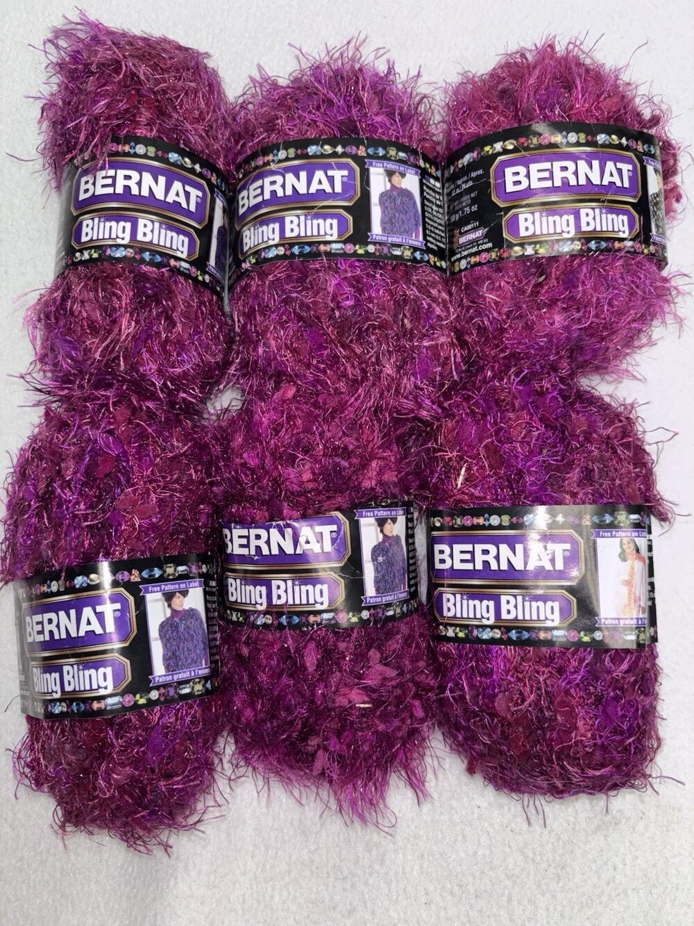 Lot of 6 Bernat Bling Bling Yarn CABARET CRIMSON Pink 1.75oz each NOS